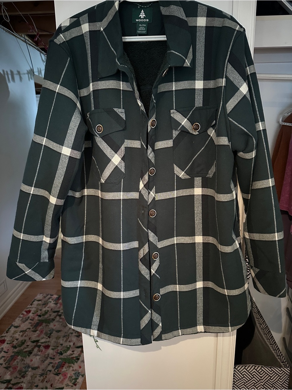 Women's Dark Green Plaid Button-Up Jacket